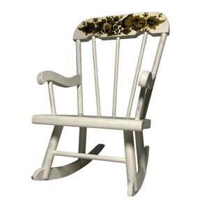 Vintage Painted White Wood Doll Rocking Chair Hitchkock Style Bear Display 11"